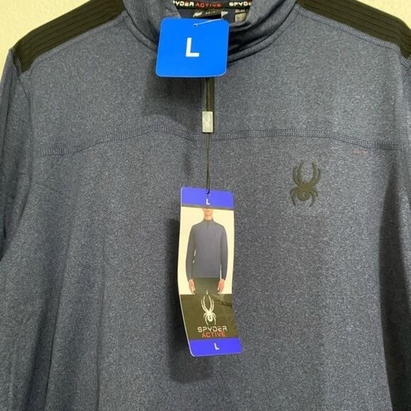 Spyder Active Pullover Shirt Mens Large Blue Quarter Zip Stretch Activewear NEW - Picture 7 of 12